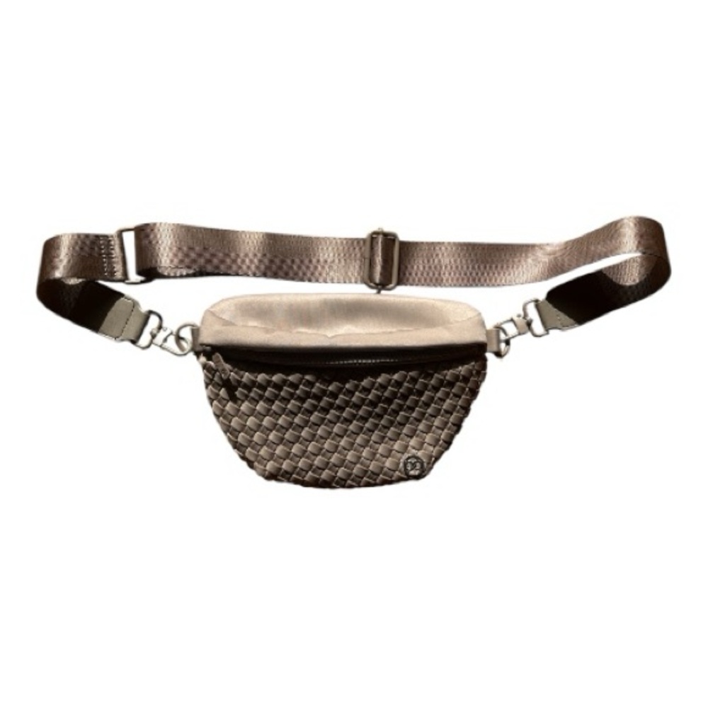 CALIA Woven Crossbody Belt Bag Taupe Adjustable Strap